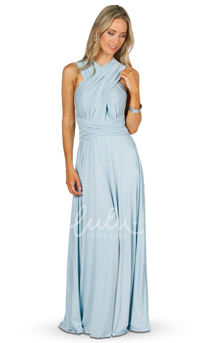 Sleeveless V-Neck Chiffon Bridesmaid Dress with Ribbon and Straps Elegant Convertible Style