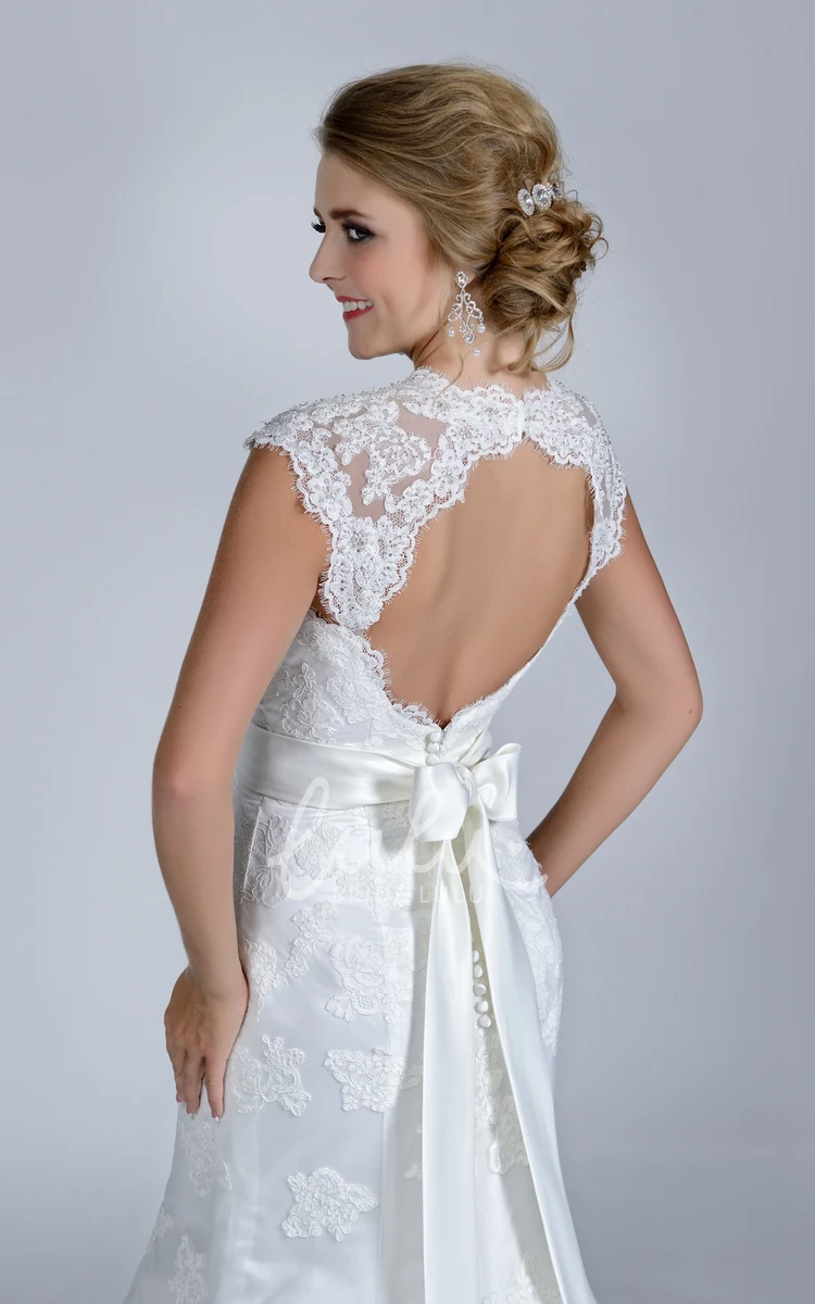 Mermaid Lace V-Neck Wedding Dress with Shining Embellishment and Keyhole Back Bridal Gown