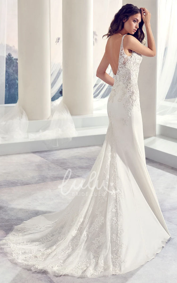 Chiffon Appliqued V-Neck Wedding Dress with Court Train Elegant Bridal Gown