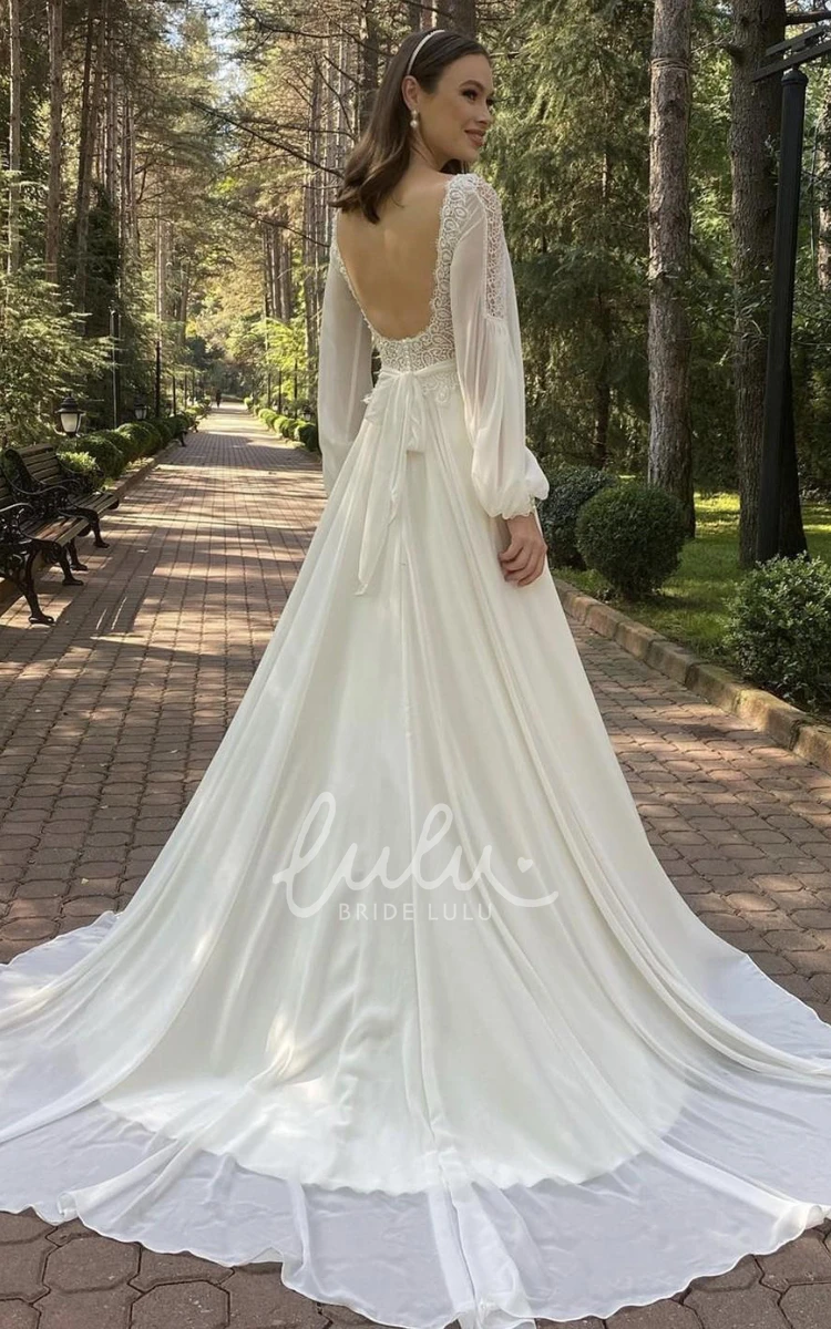 Chiffon Open Back A-Line Wedding Dress with Ruching and Sash