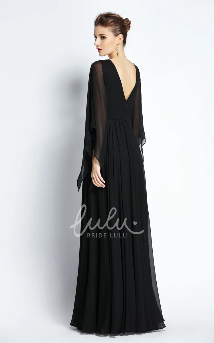 Chiffon Jewel Long Sleeve A-Line Prom Dress Beaded and Pleated Floor-length Dress
