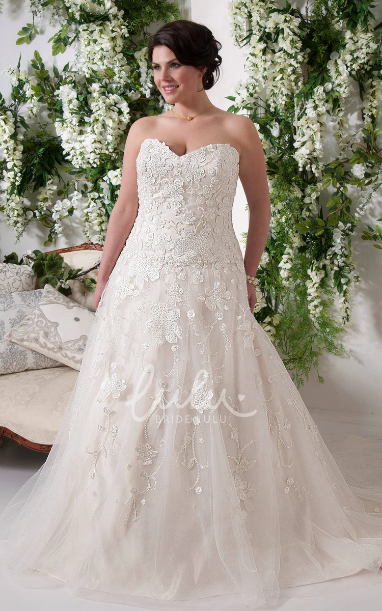 Lace A-Line Wedding Dress with Sweetheart Neckline and Chapel Train