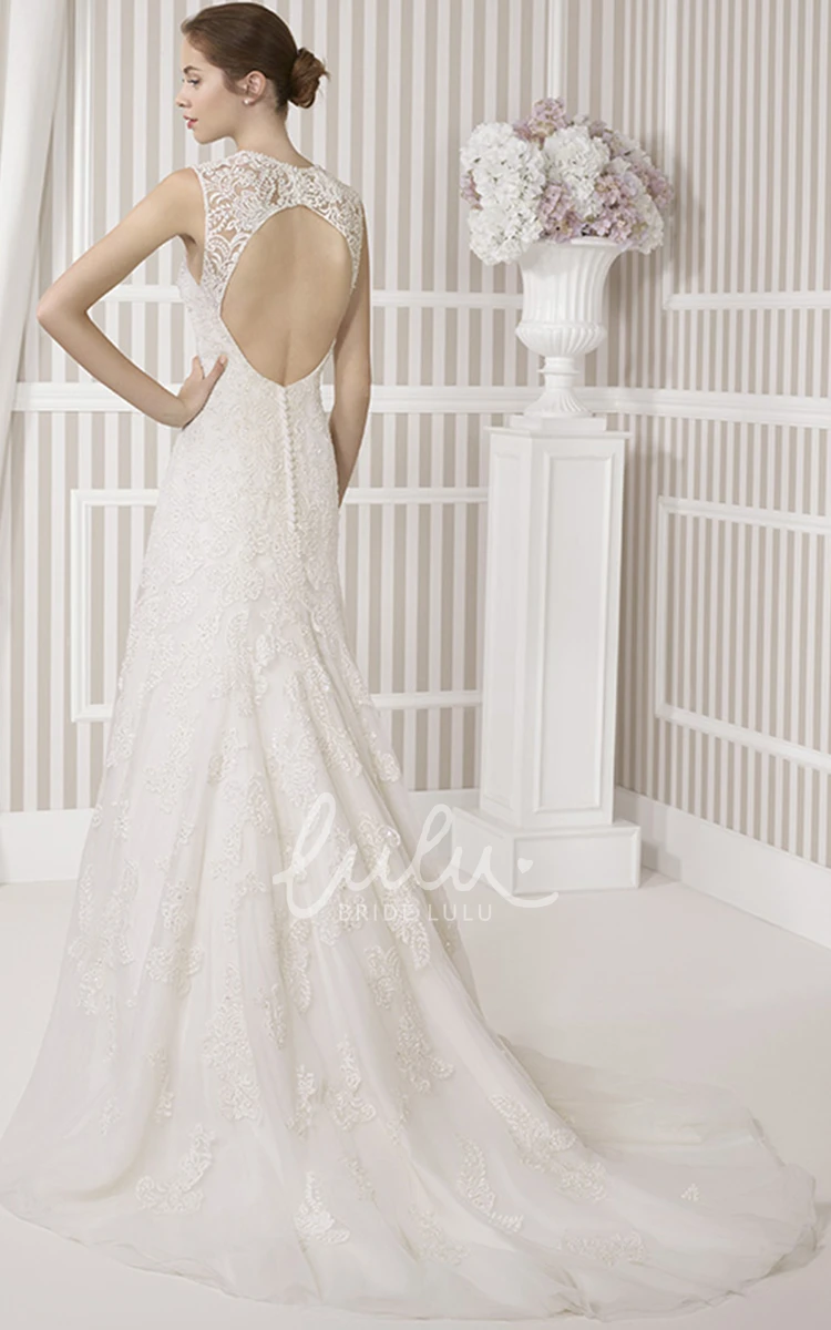 Jewel Lace A-Line Wedding Dress with Keyhole Back and Waist Jewelry Elegant Wedding Dress