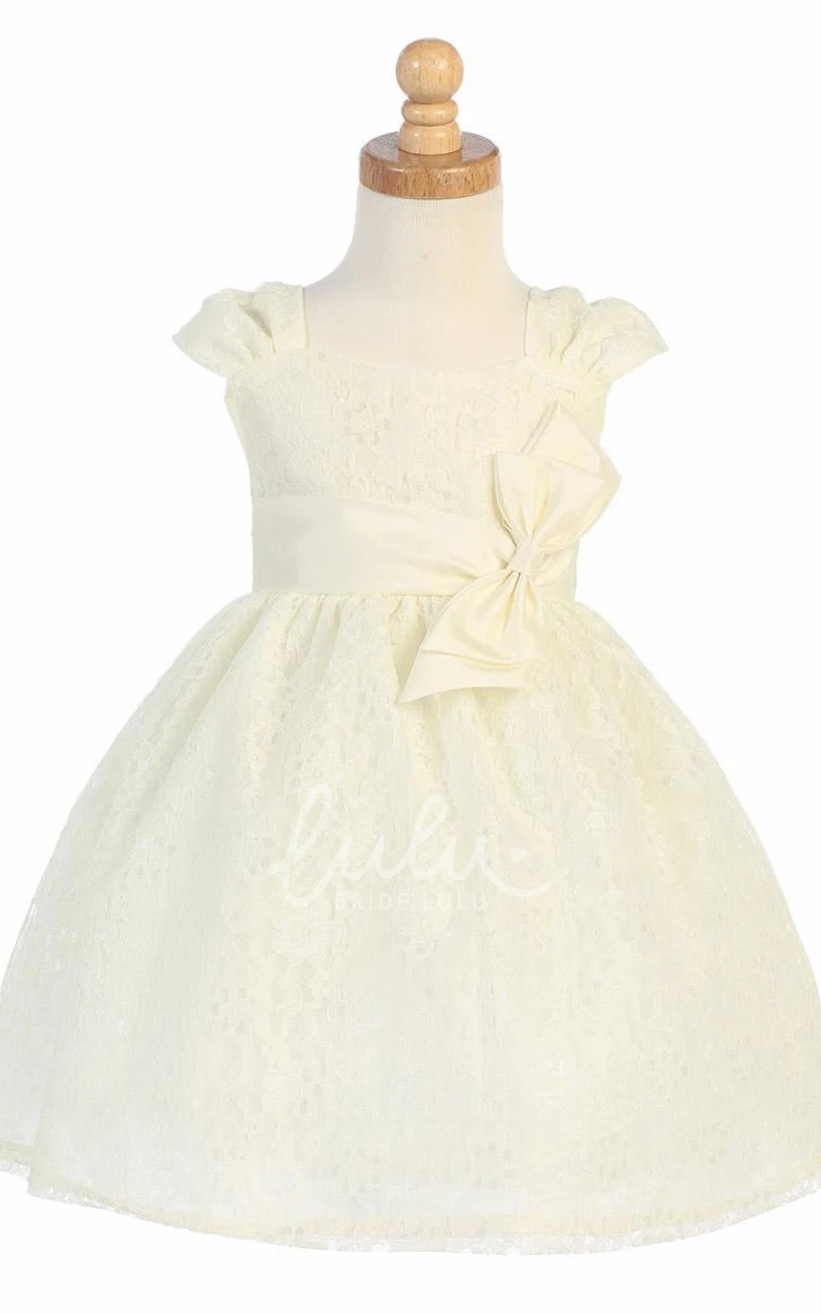 Ruched Lace Tea-Length Flower Girl Dress Simple and Elegant