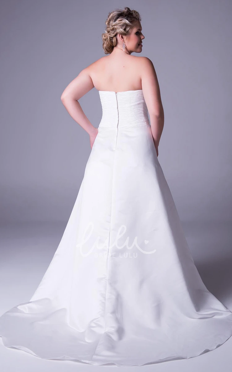 Plus Size Strapless Satin Wedding Dress with Ruching and Zipper Floor-Length