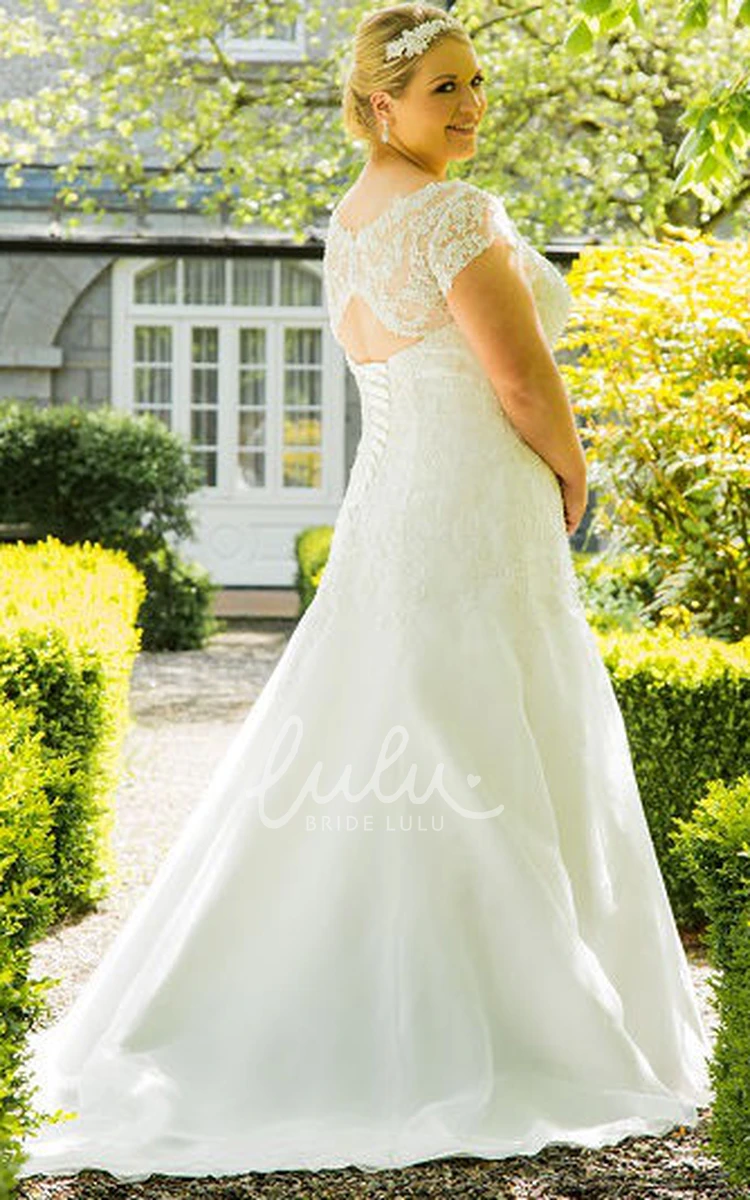 Organza Cap Sleeve Bridal Gown with Lace Top and Scoop Neck