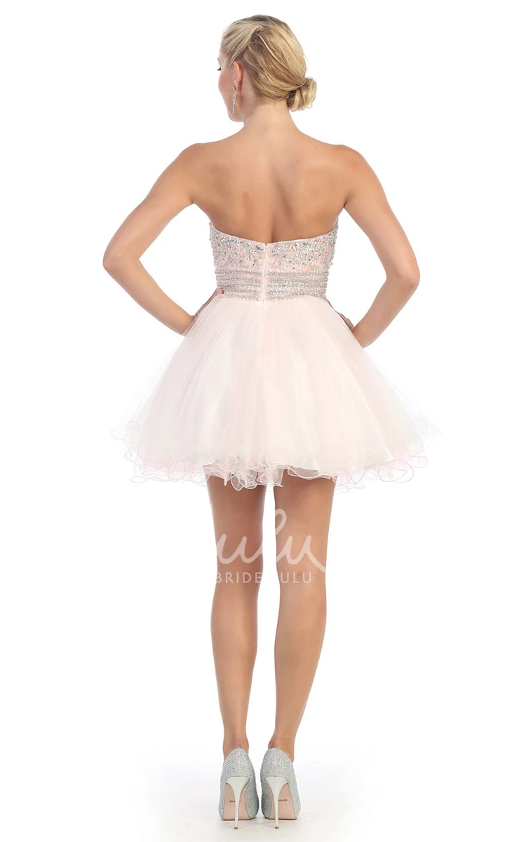 Mini Tulle A-Line Prom Dress with Backless Design and Waist Jewelry