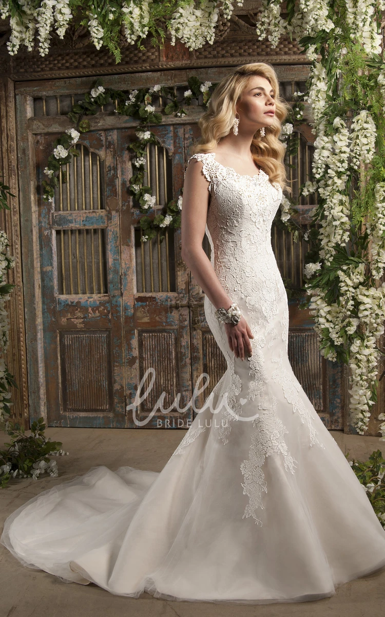 Lace Mermaid Wedding Dress with Scoop Neck and Chapel Train Elegant Bridal Gown