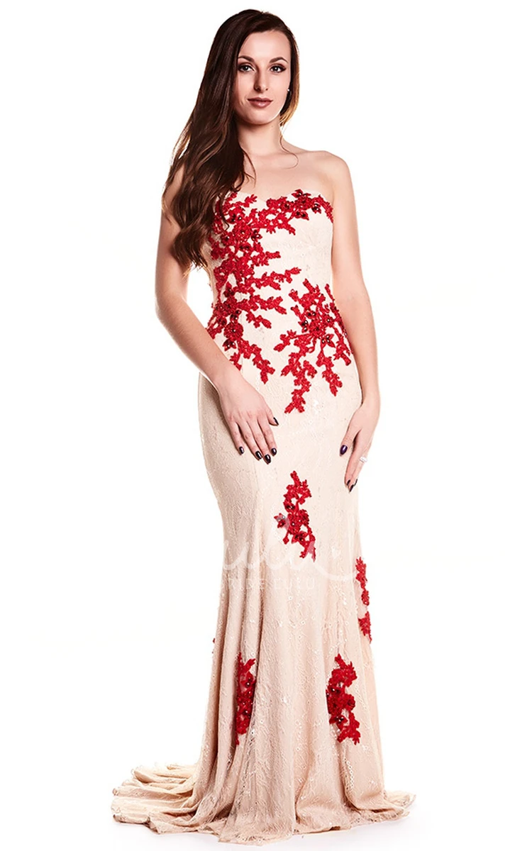 Appliqued Sweetheart Sheath Prom Dress with Backless Style and Brush Train