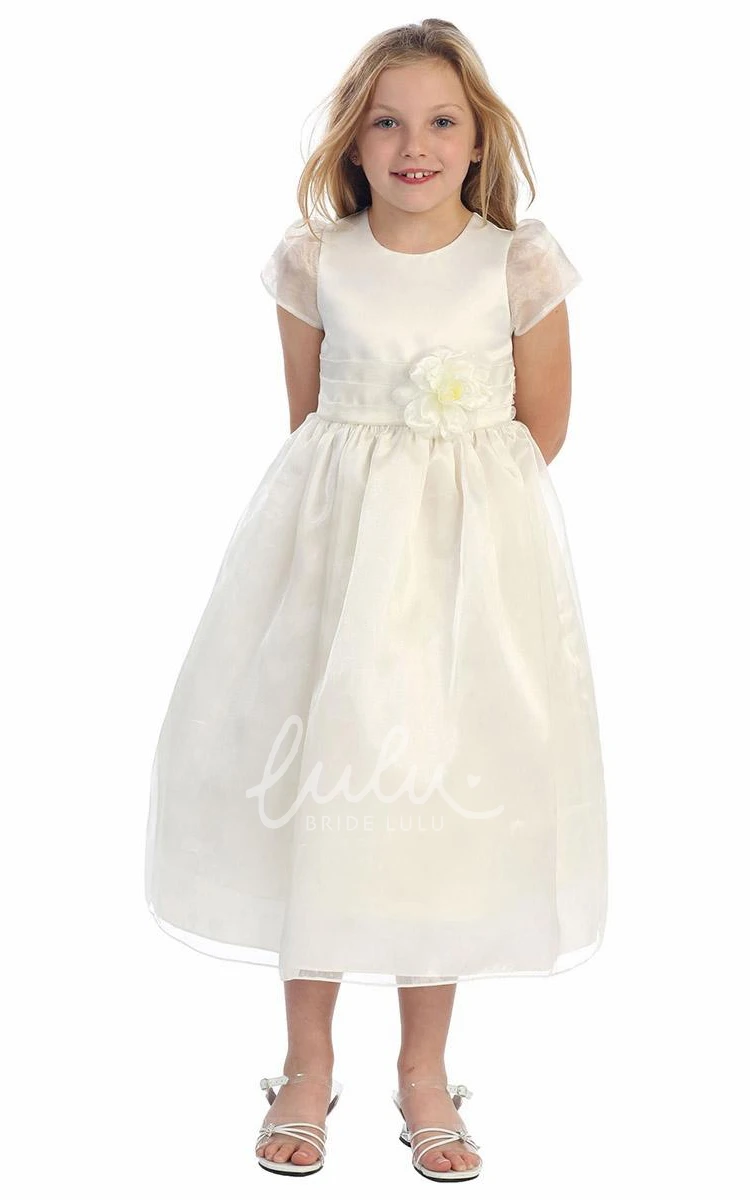 Cap-Sleeve Organza&Satin Flower Girl Dress Ankle-Length Tiered 2025