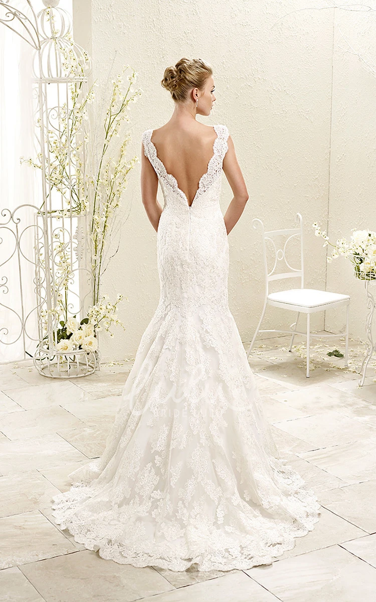 Lace Trumpet Wedding Dress with Waist Jewelry Sleeveless V-Neck