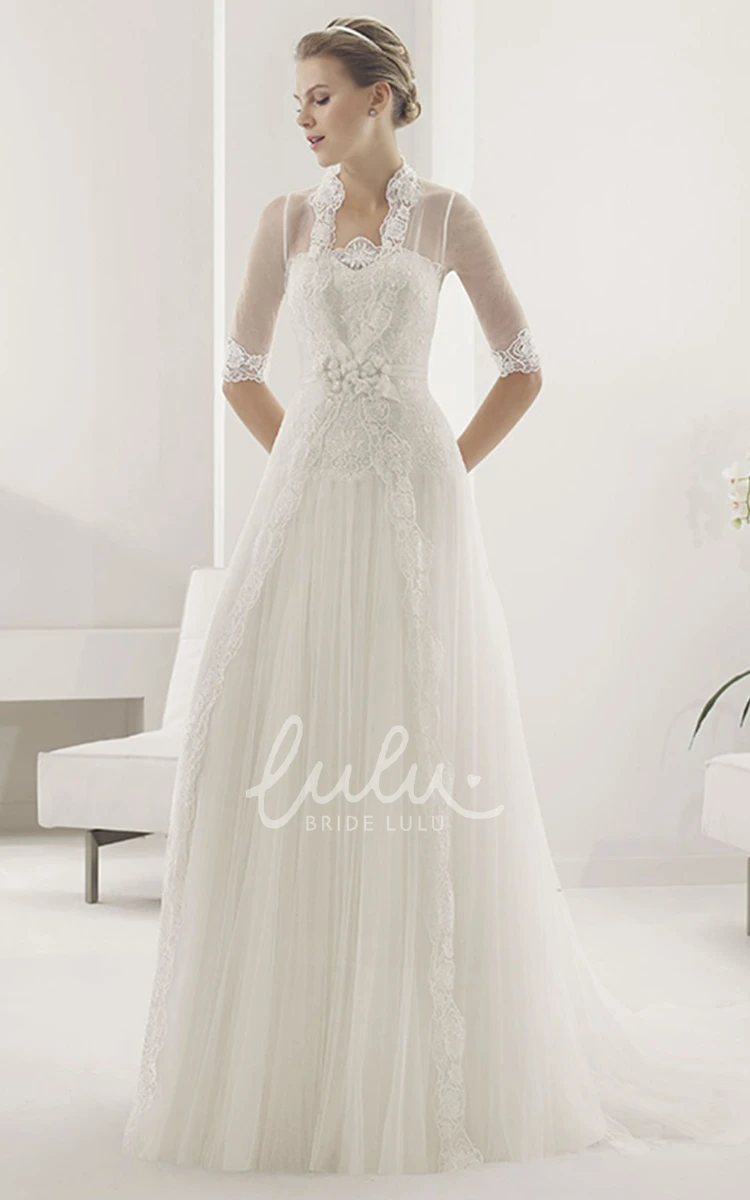 A-Line Tulle Pleated Strapless Wedding Dress with Half-Sleeve Wrap