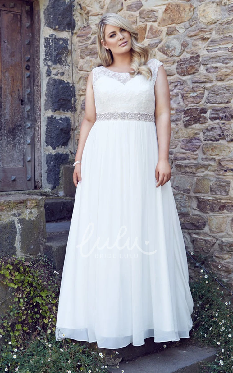Plus Size Jeweled Chiffon Wedding Dress with Corset Back Sleeveless Floor-Length Sheath