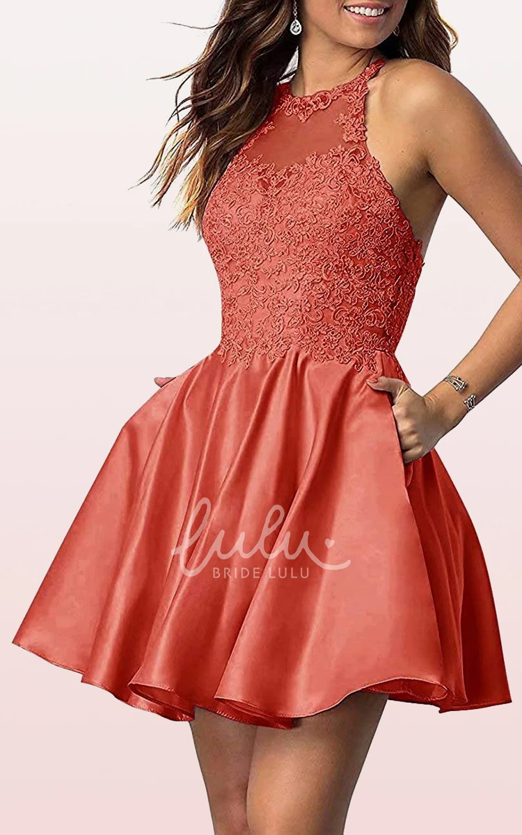 Sleeveless Satin Lace A-Line Homecoming Dress with Pleats Adorable and Chic