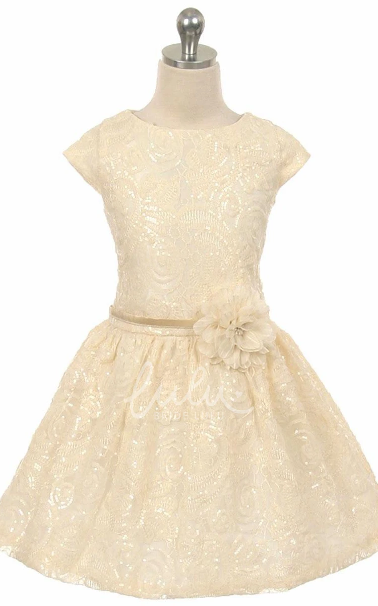 Tiered Tulle and Sequin Flower Girl Dress Tea-Length and Pleated