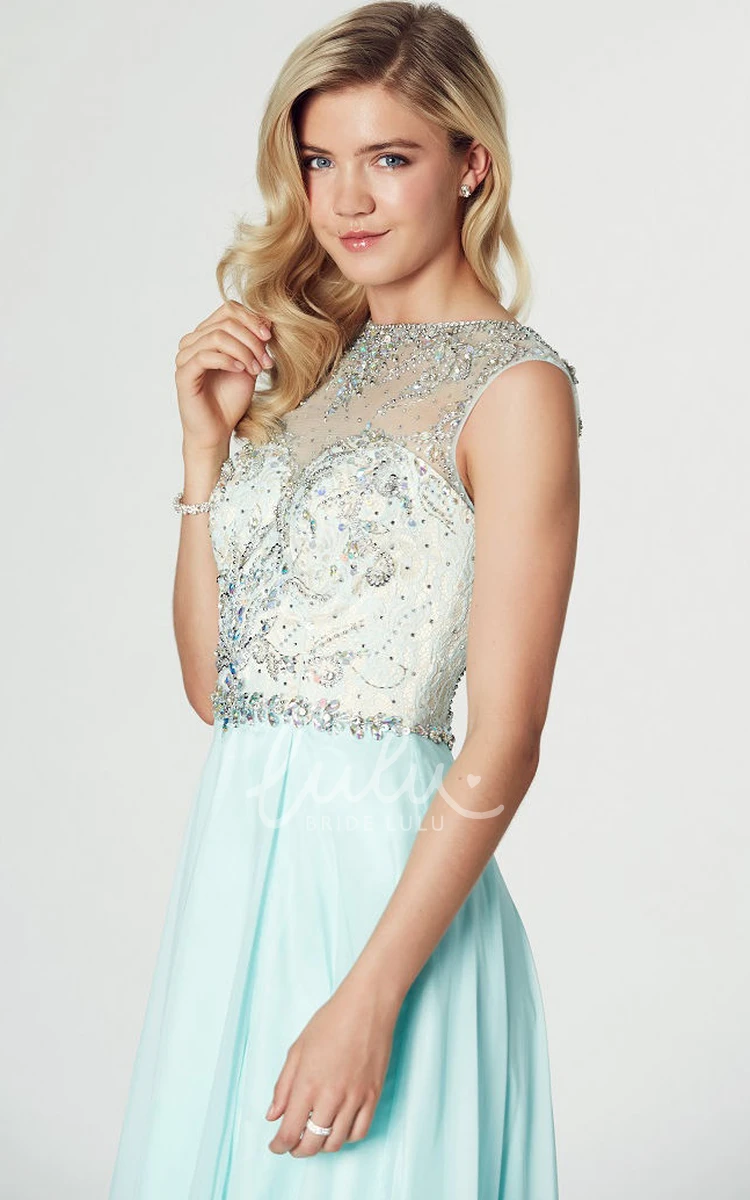 Chiffon Jewel Neck Sleeveless Prom Dress Maxi Length with Beading