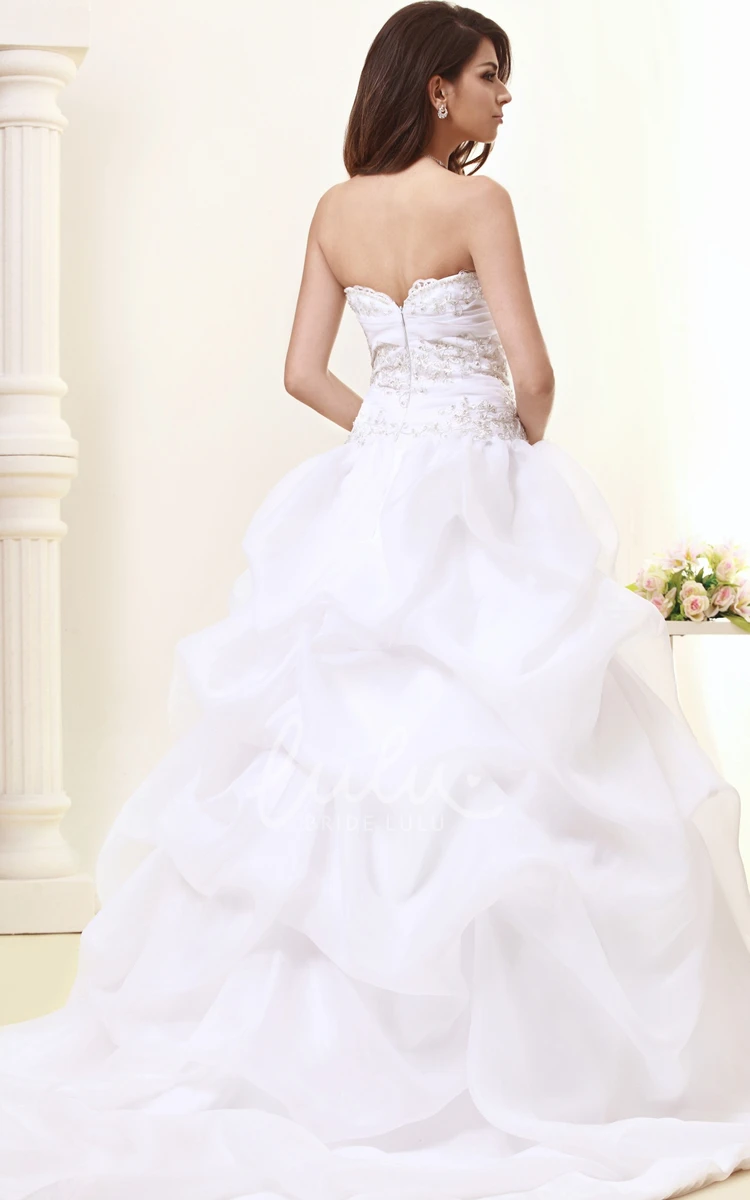 Organza A-Line Wedding Gown with Ruffles and Beading Strapless Bridal Dress