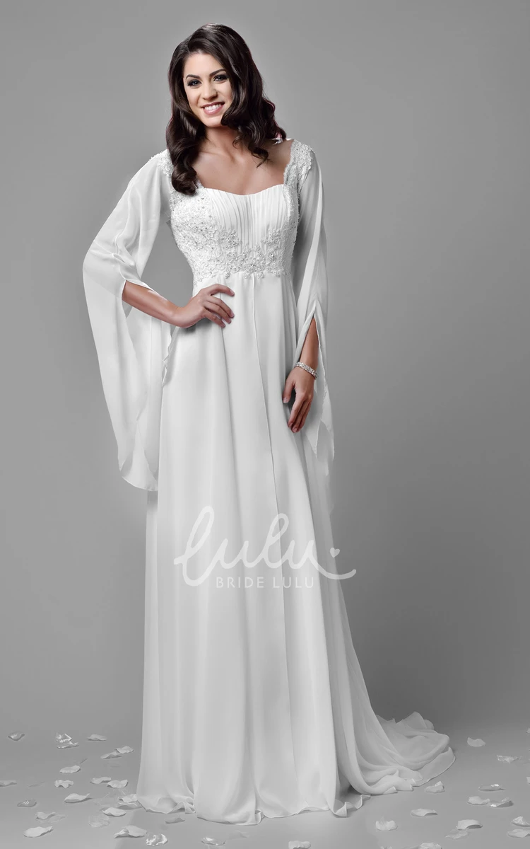 Bohemia Chiffon A-Line Empire Wedding Dress with Beaded Lace Appliques Boho Wedding Dress Flowy