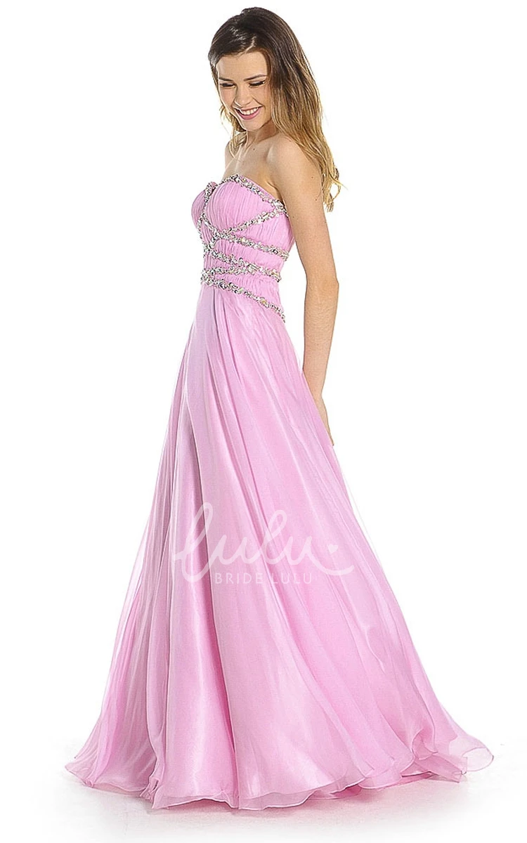 Beaded A-Line Sweetheart Tulle&Satin Prom Dress with Ruching Maxi Length