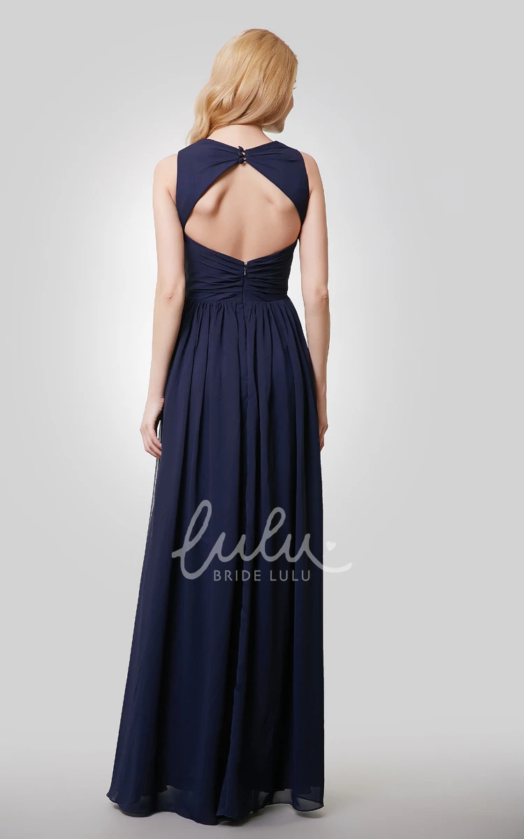 Sleeveless Pleated Chiffon Dress with Keyhole Back Flowy Bridesmaid Dress