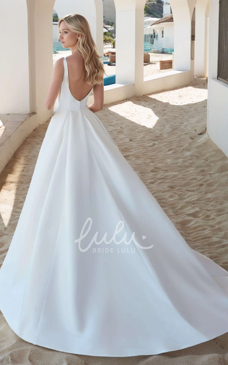 2025 White A-Line Sleeveless Backless Wedding Dress Beach Summer Simple Casual Straps Square Neck Bridal Gown