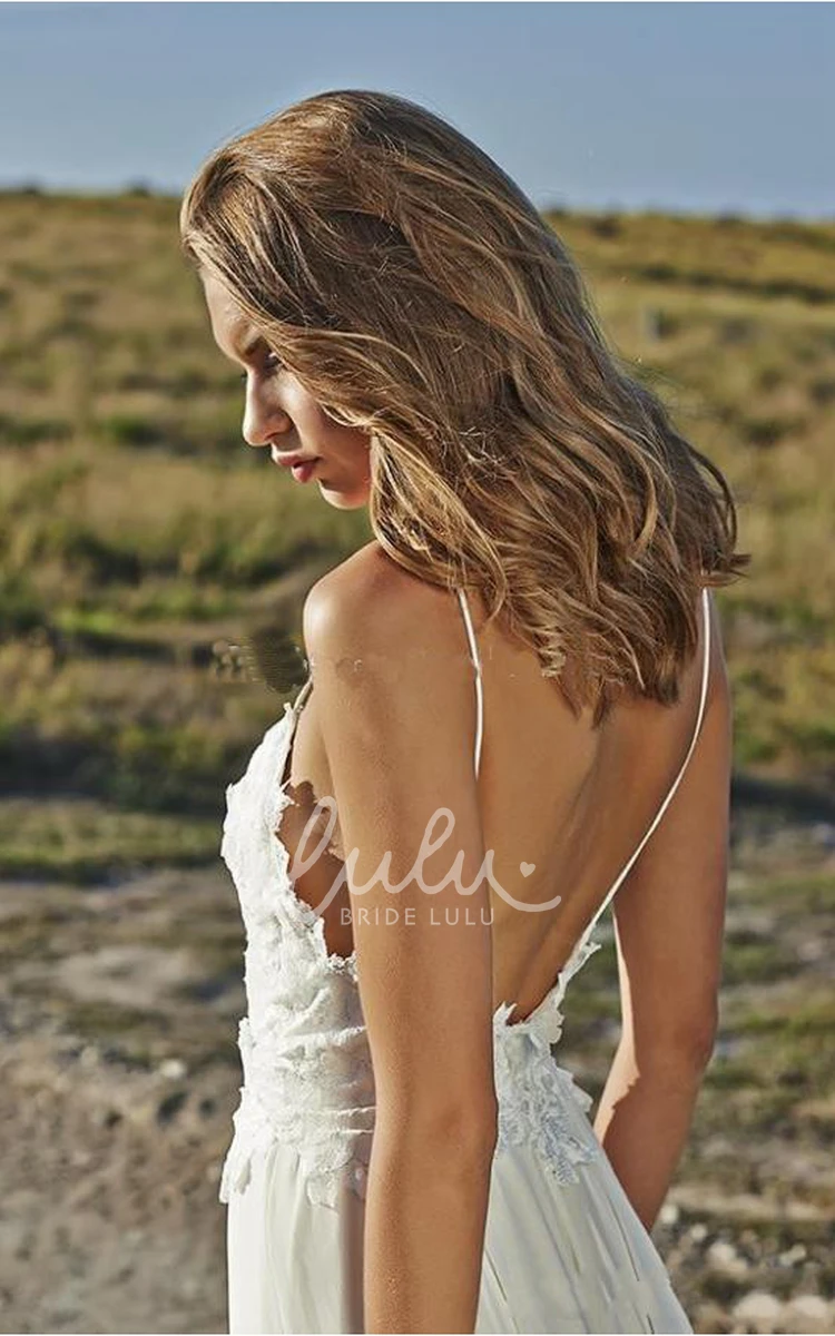 Beach Wedding Dress Spaghetti Straps Chiffon Appliques Bridal Gown Simple