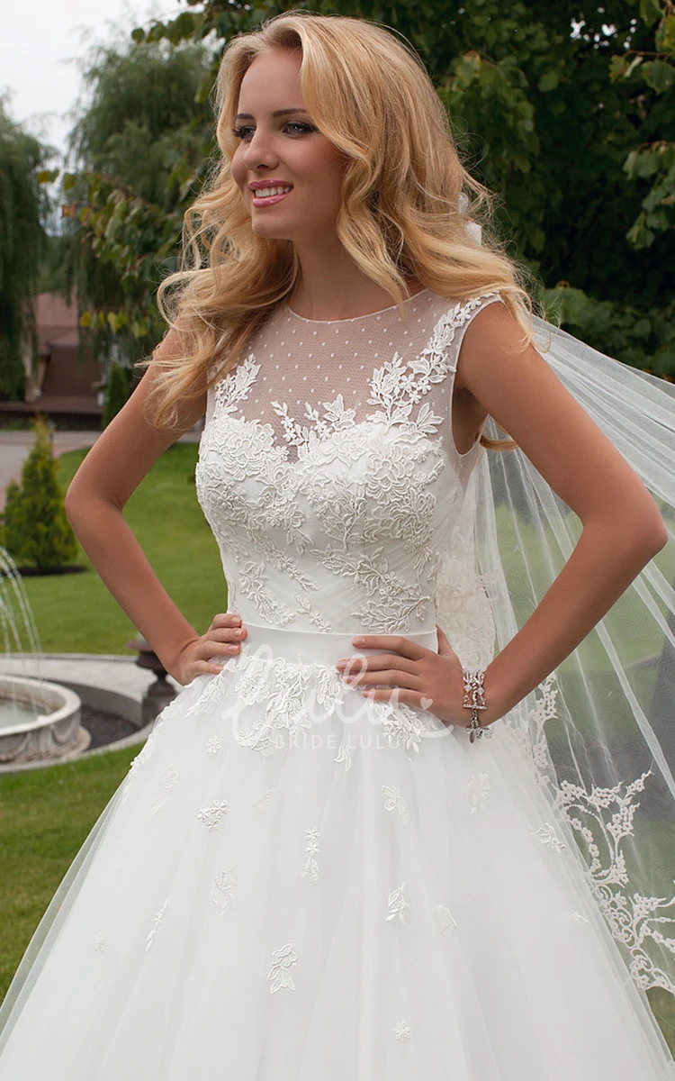 Sleeveless Tulle Wedding Dress with Illusion A-Line Bridal Gown Modern