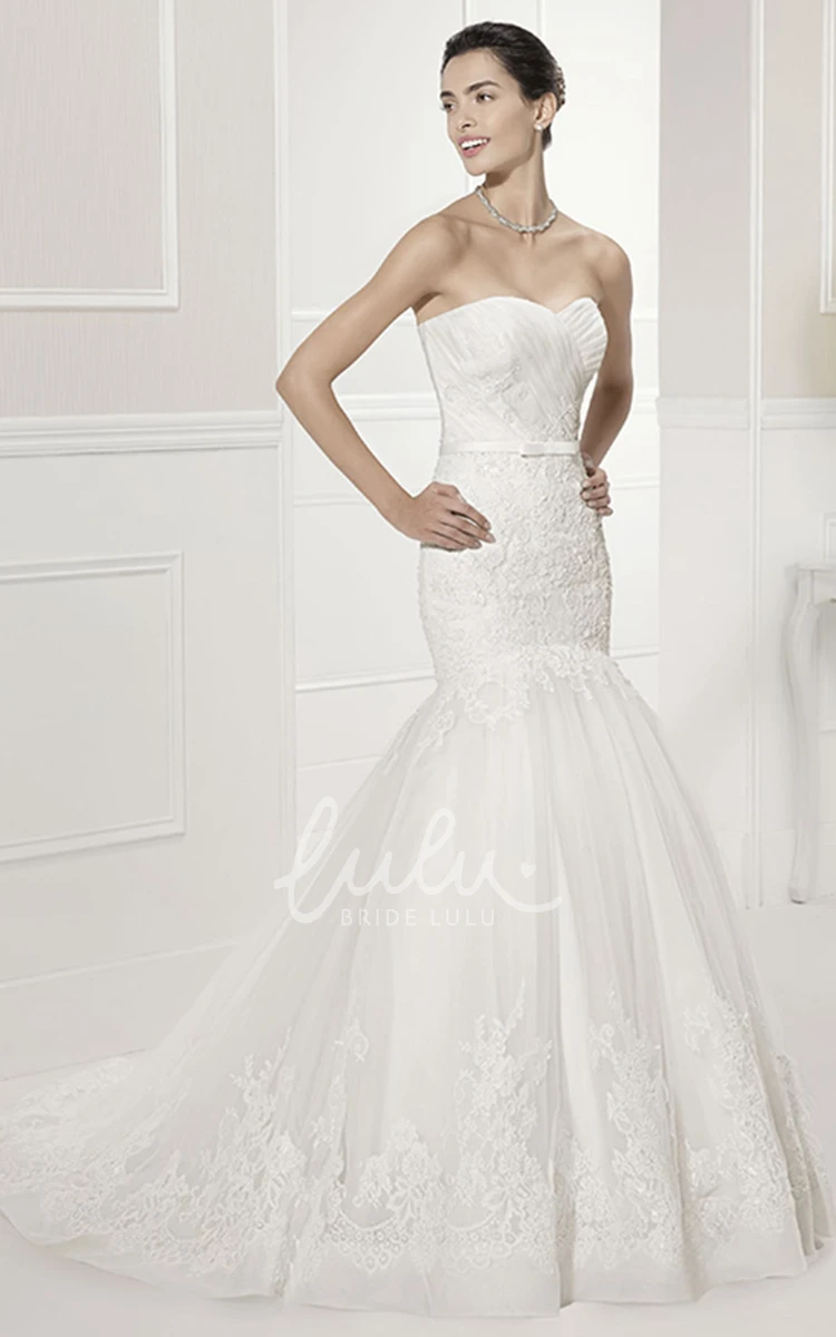 Mermaid Tulle Wedding Dress with Sweetheart Neckline Criss-Cross Back Lace and Belt