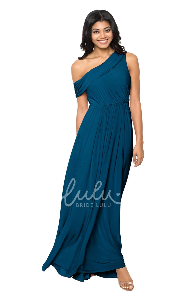 One-Shoulder Ruched Chiffon Convertible Bridesmaid Dress in Muti-Color