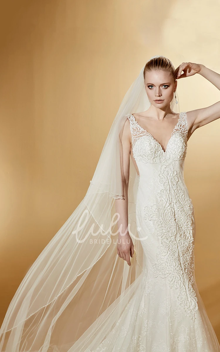 Cap Sleeve Lace Mermaid Wedding Dress with Illusive Appliques and Court Train Chic and Unique