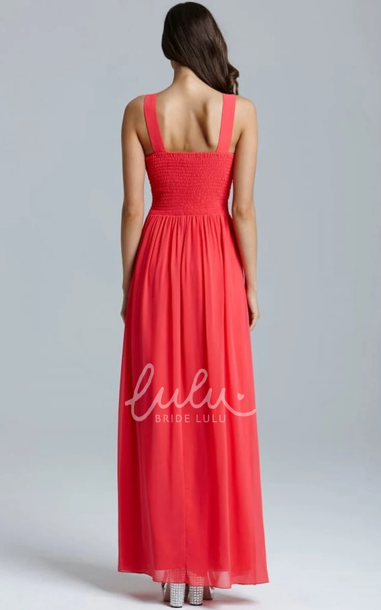 Ruched Chiffon Bridesmaid Dress Ankle-Length with Sleeveless Scoop Neck