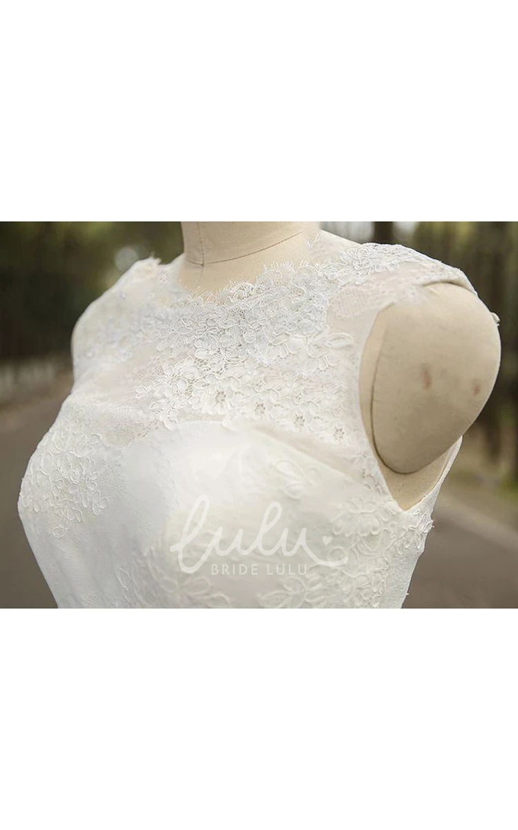 Lace A-line Wedding Dress with Ruched Bodice Jewel Neck Sleeveless Short