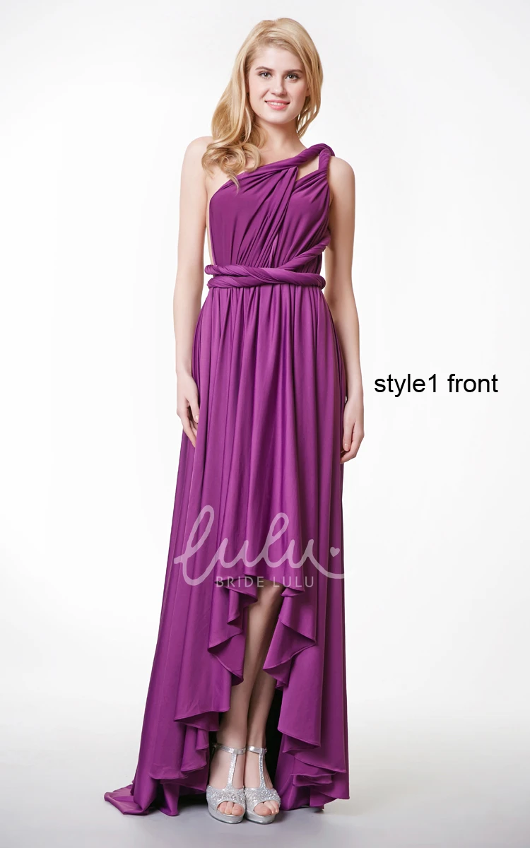 Convertible Jersey Bridesmaid Dress with Ruffles and Pleats A-line High-low