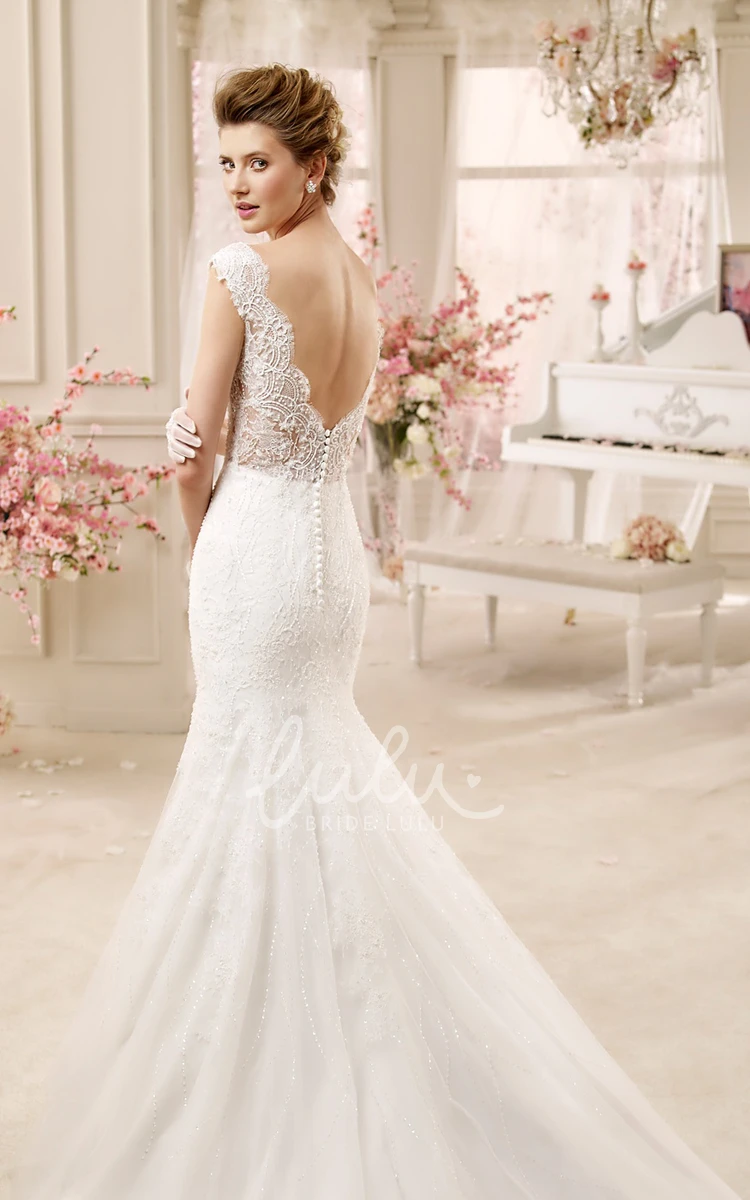 Backless Illusive Design Mermaid Wedding Dress with Scalloped Neckline