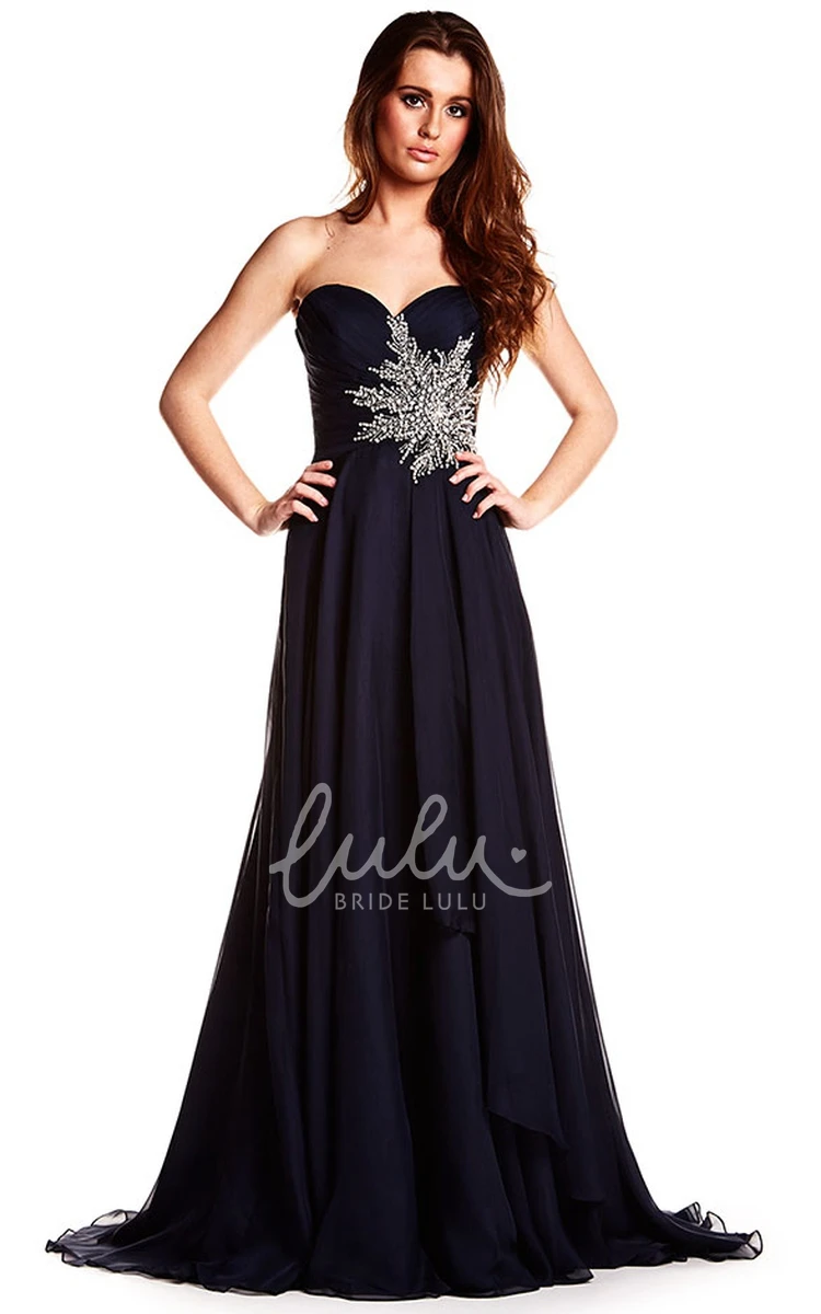 Crystal Sweetheart A-Line Chiffon Prom Dress with Floor-Length Backless Style and Draping