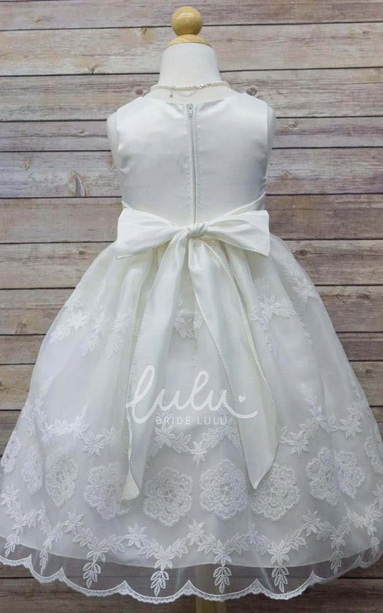 Organza Floral Tea-Length Flower Girl Dress with Embroidery Elegant Wedding Dress