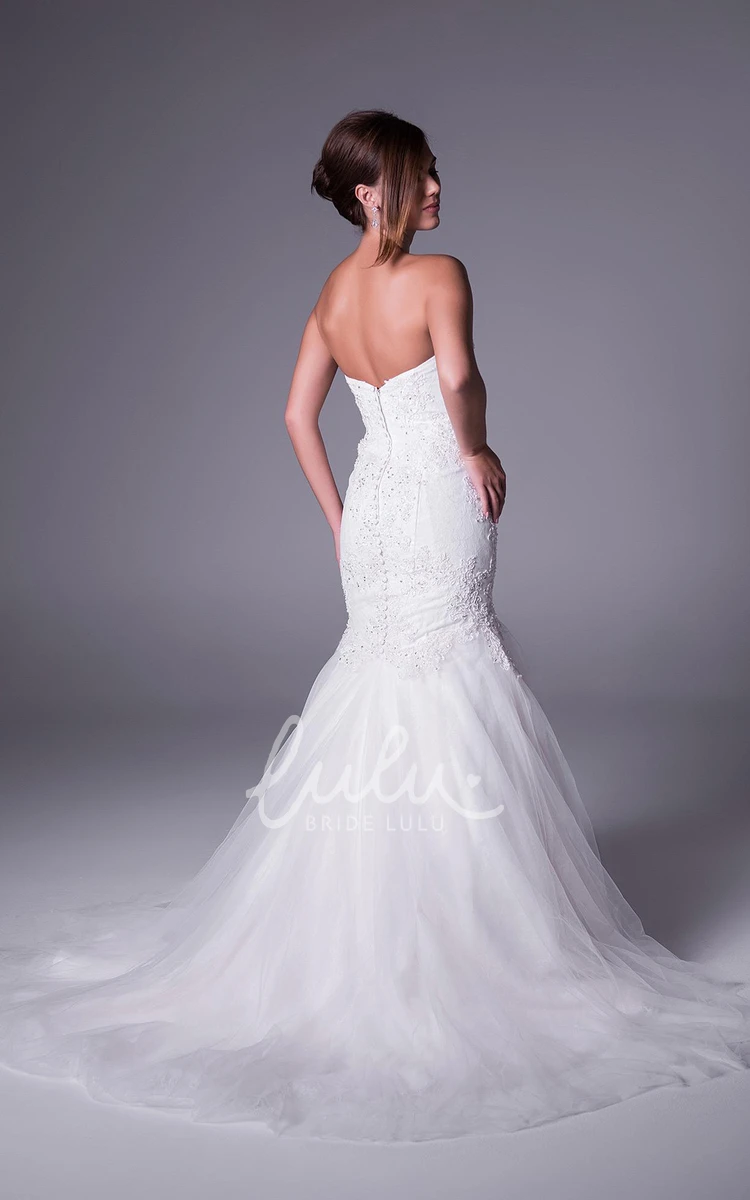 Strapless Tulle Wedding Dress with Beading Mermaid Appliqued