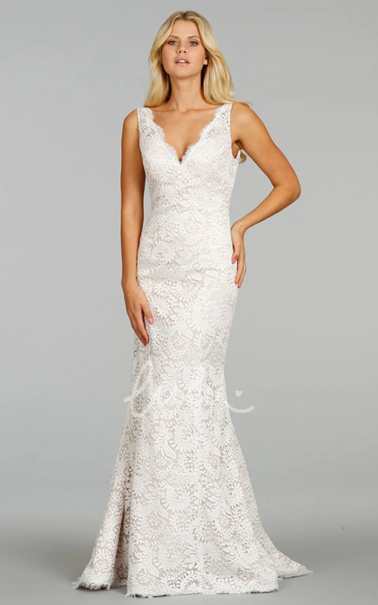 Floor Length Lace Dress with V-Neck Classic and Sophisticated