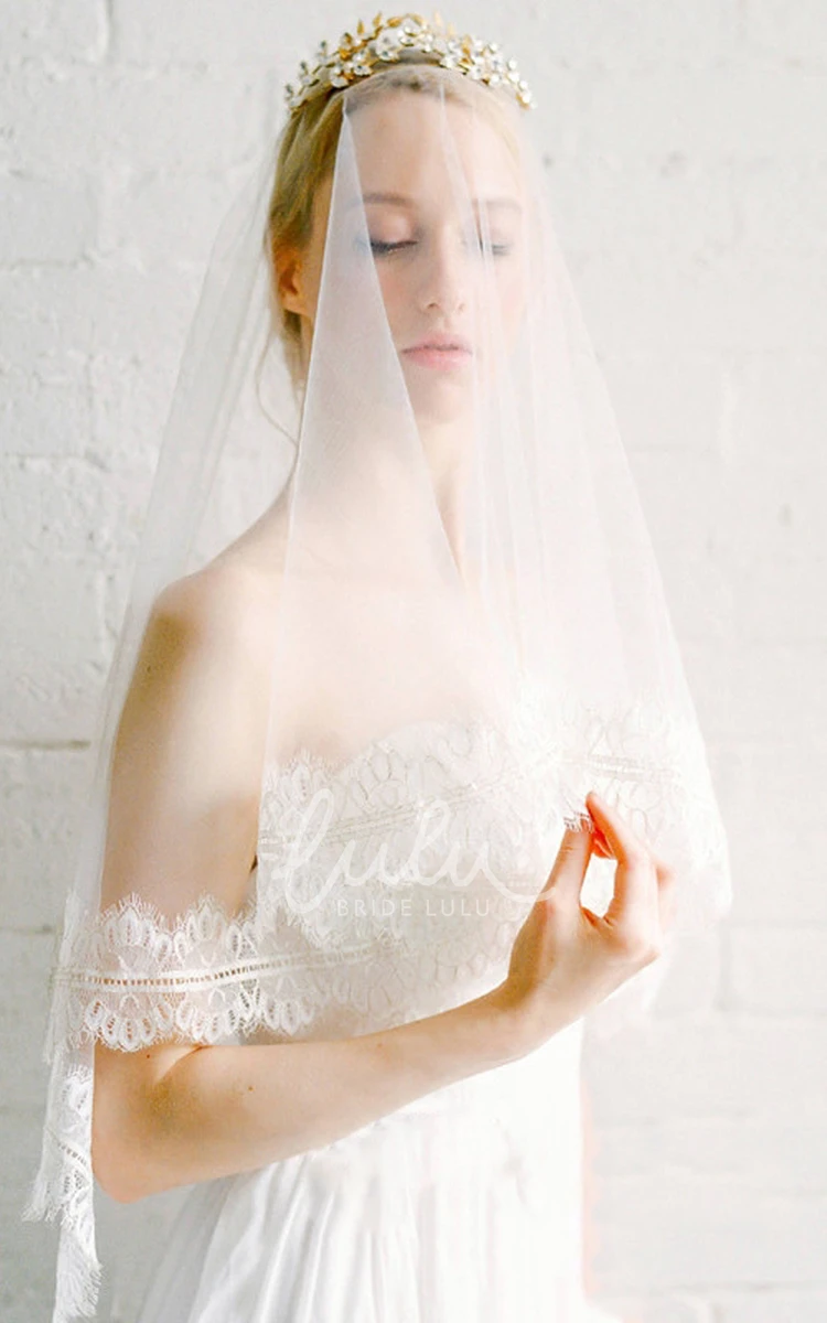 Lace Trim Fingertip Wedding Veil Tulle Dress Accessory