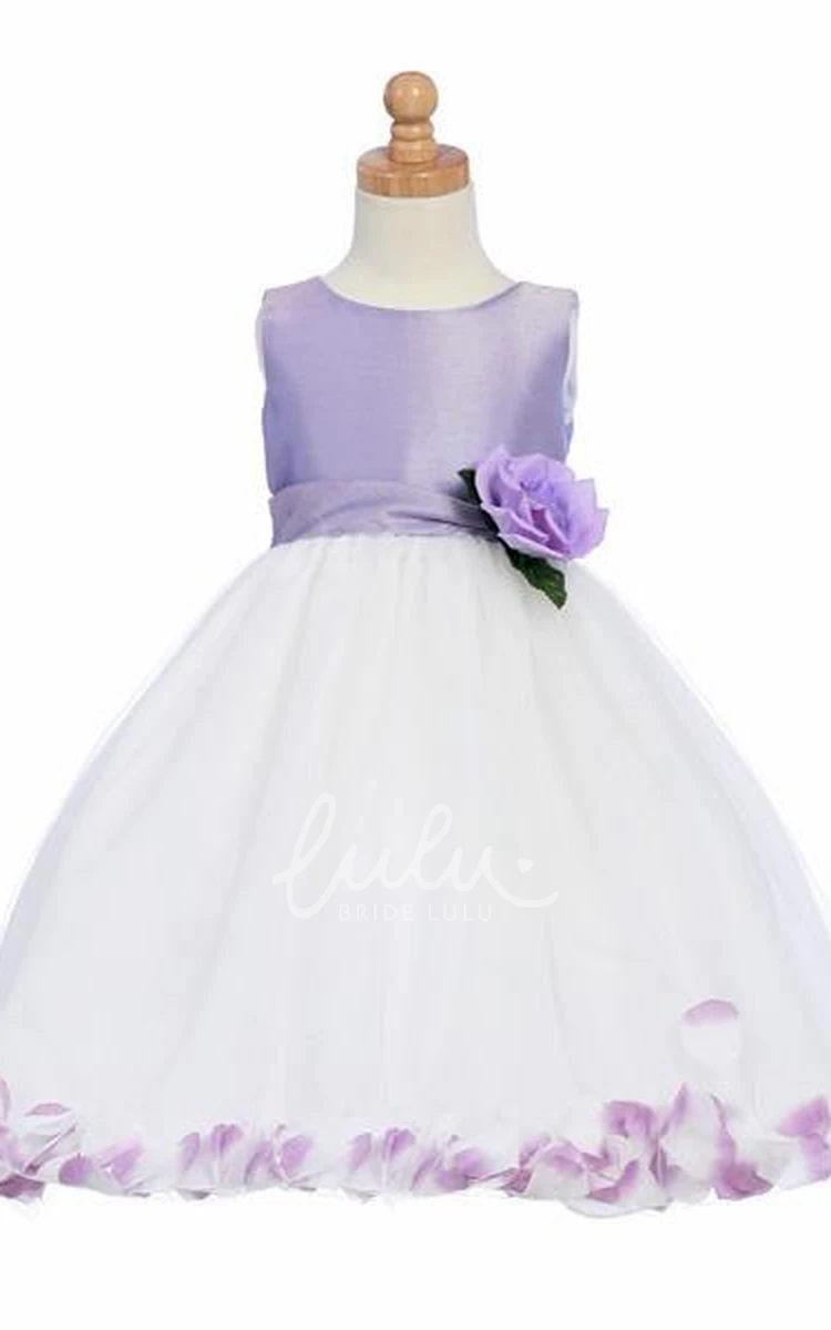 Tea-Length Tulle Flower Girl Dress with Floral Embellishments