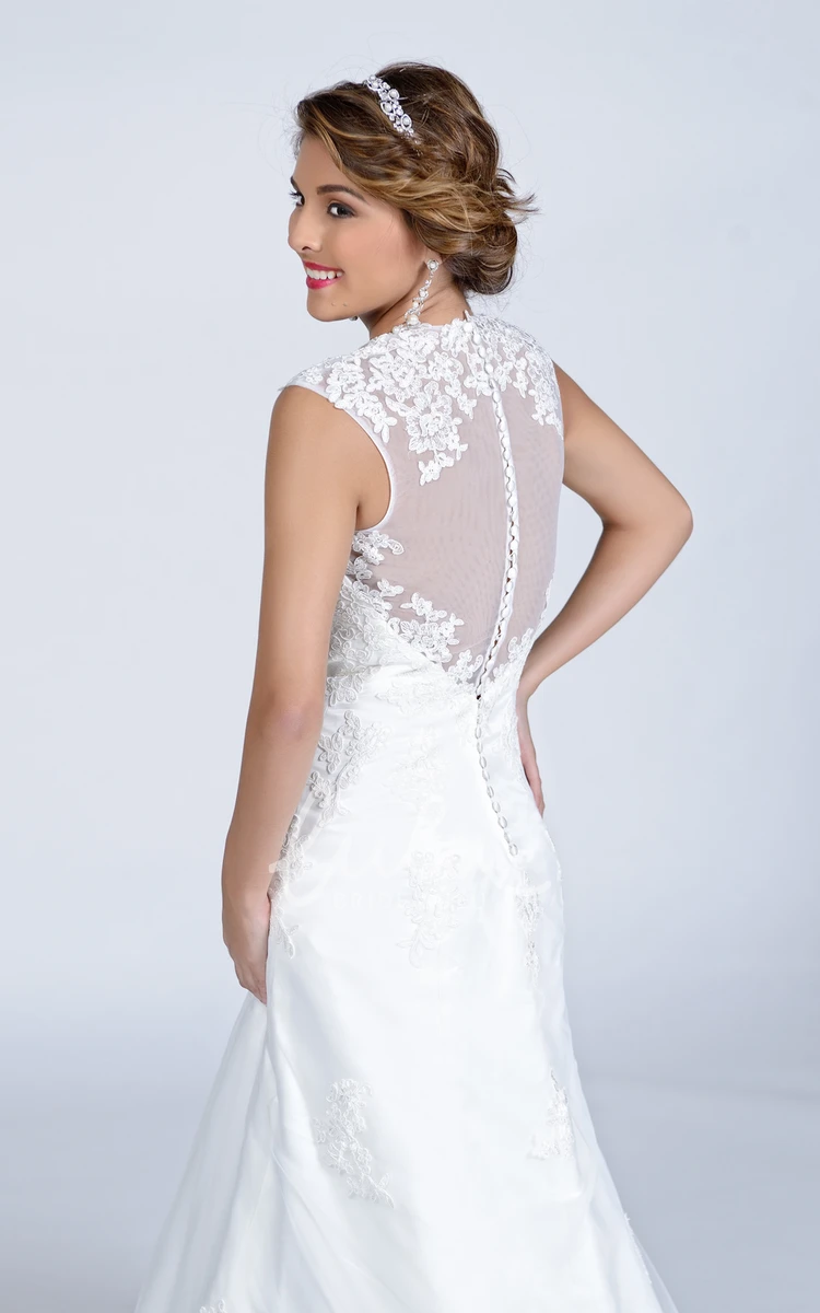 Jewel Neck Lace A-Line Wedding Dress with Illusion Back