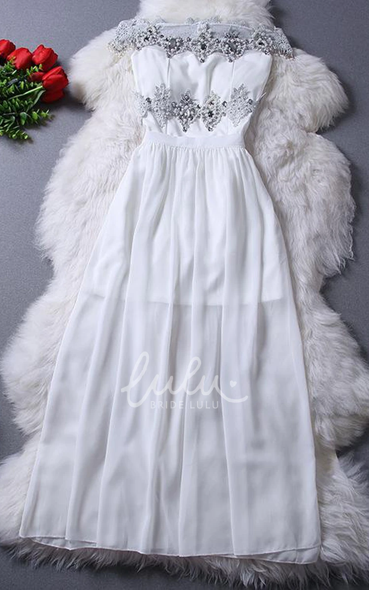 White Chiffon Beaded Summer Prom Dress