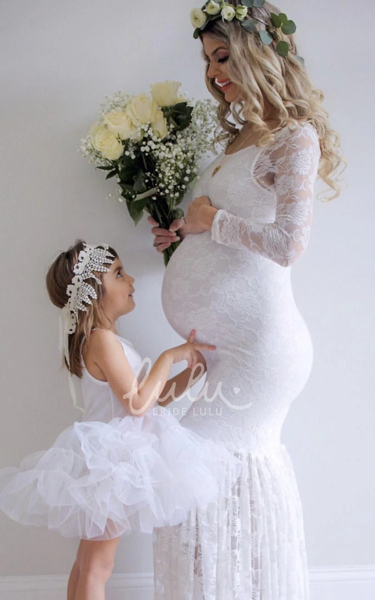 Mermaid Lace Long Sleeve Maternity Wedding Dress Unique Boho Bride Gown