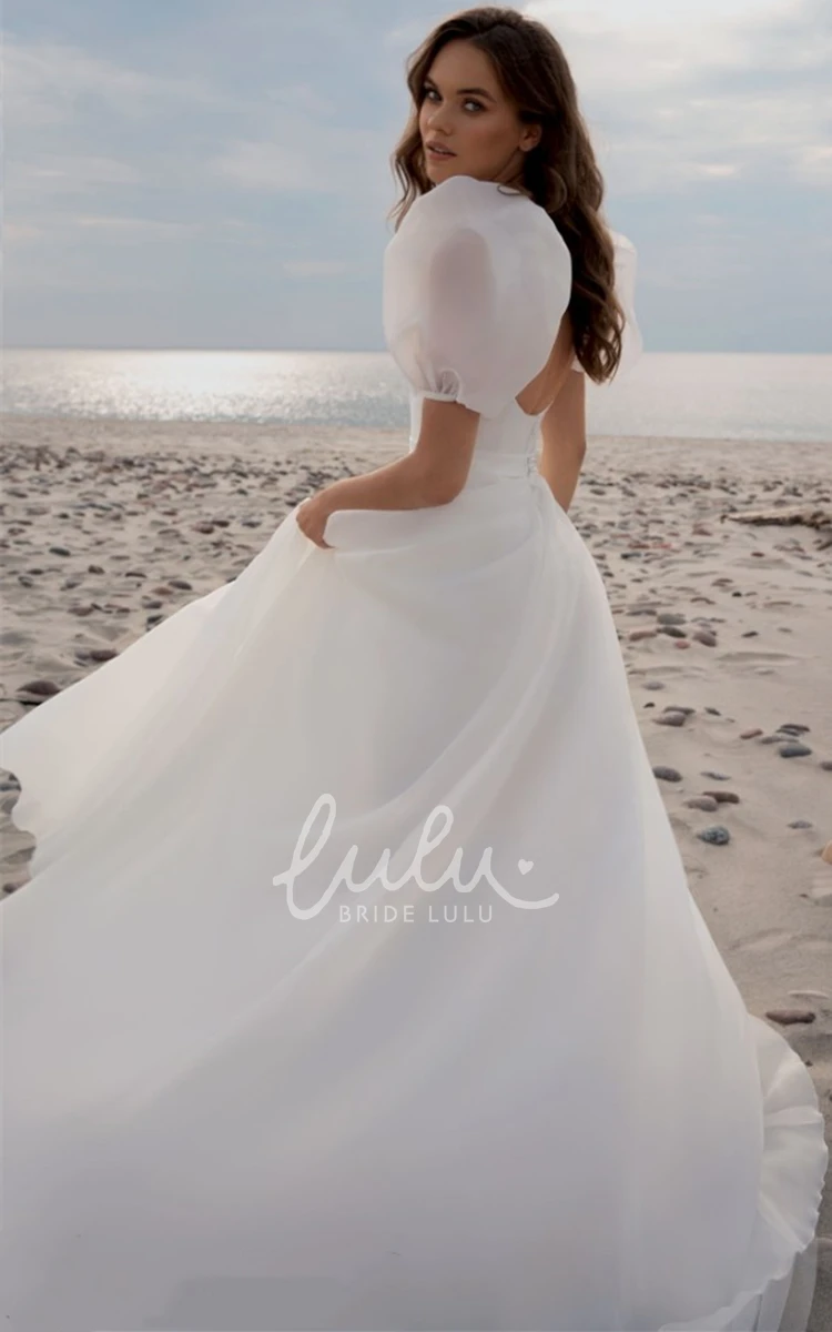 Casual Chiffon Wedding Dress with Ruching A Line Scoop Court Train