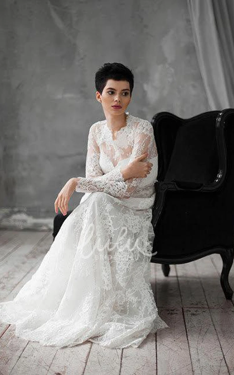 Long Sleeve Lace Wedding Dress with Natural Style