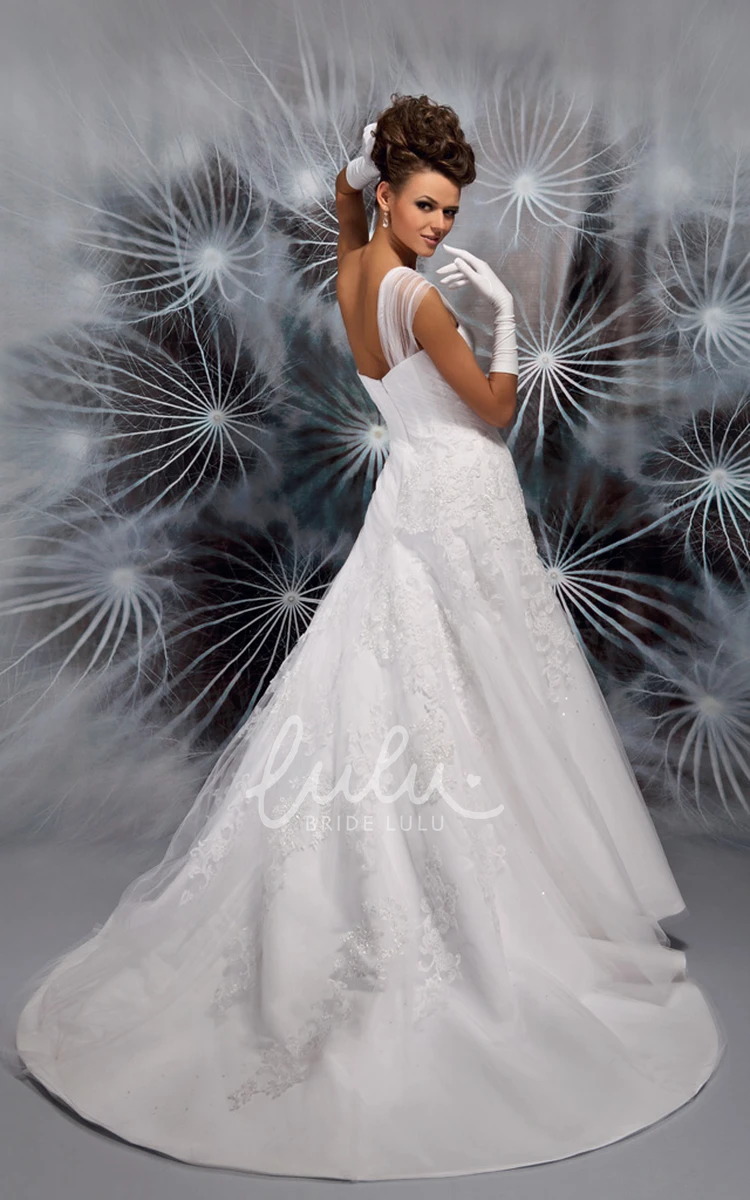 Tulle Appliqued One-Shoulder Wedding Dress with Court Train Long