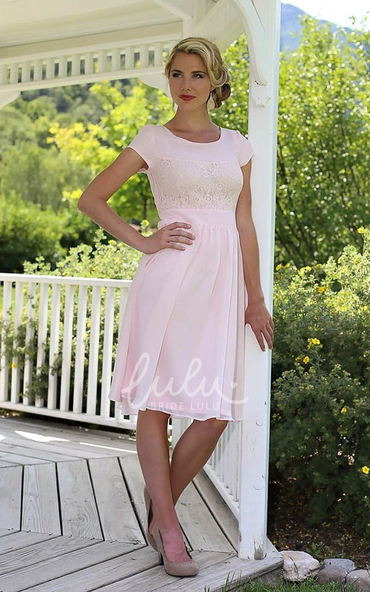 Knee-Length Lace Bridesmaid Dress with Short Sleeves