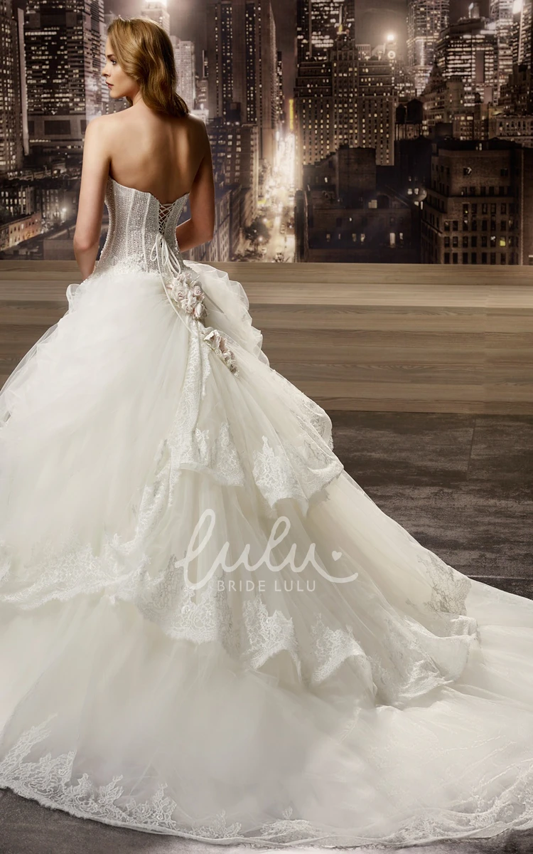 Beaded Corset A-line Wedding Dress with Asymmetrical Ruffles Elegant Wedding Dress 2024