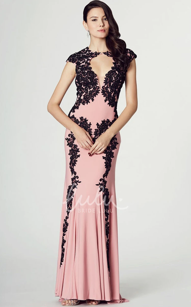 Cap Sleeve High Neck Sheath Chiffon Prom Dress with Appliques Simple Prom Dress 2024