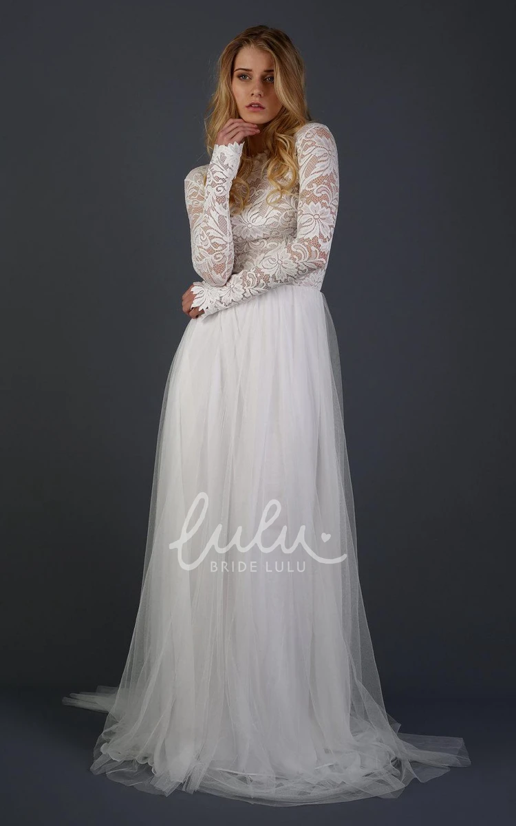 Lace Chiffon Tulle Wedding Dress with Long Sleeves